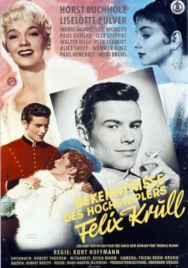 Filmplakat zu "Die Bekenntnisse des Hochstaplers Felix Krull"; Foto mit freundlicher Genehmigung der sterreichischen Nationalbibliothek (NB); Urheber/Krperschaft: Gebrder Sulter: Datierung: 1957; Copyright ÖNB/Wien; Bildarchiv Austria (Inventarnummer PLA16303045)