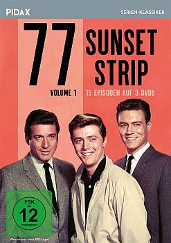 "77 Sunset Strip": Abbildung DVD-Cover mit freundlicher Genehmigung von "Pidax Film", welche die legendäre Krimiserie (Volume 1–3) Mitte Mai 2021 auf DVD herausbrachte.