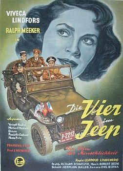"Die Vier im Jeep": Abbildung Filmplakat; Quelle: cyranos.ch bzw. Archiv "Praesens-Film AG" Zürich", mit freundlicher Genehmigung von Peter Gassmann (Praesens-Film AG, Zürich); Copyright Praesens-Film AG