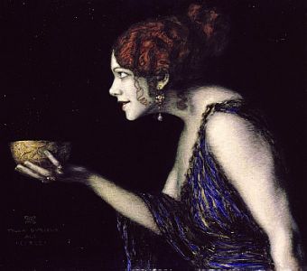 Tilla Durieux als "Circe" auf einem Gemälde von Franz von Stuck (1863–1928), (Öl und Holz); Sammlung: "Alte Nationalgalerie" der "Staatlichen Museen zu Berlin"; Lizenz: Gemeinfreiheit