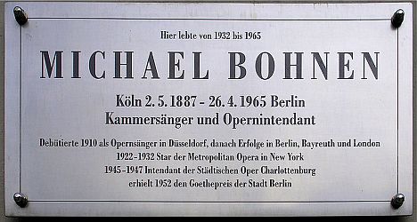 Gedenktafel für Michael Bohnen in Berlin, Kurfürstendamm 50; Quelle: Wikimedia Commons; Lizenz CC-BY-3.0; Urheber des Fotos: Wikimedia-User OTFW, Berlin