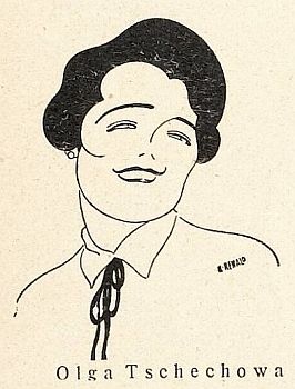 Portrait der Olga Tschechowa von Hans Rewald (1886 – 1944), veröffentlicht in "Jugend" – Münchner illustrierte Wochenschrift für Kunst und Leben (Ausgabe Nr. 20/1929 (Mai 1929)); Quelle: Wikimedia Commons von "Heidelberger historische Bestände" (digital); Lizenz: gemeinfrei