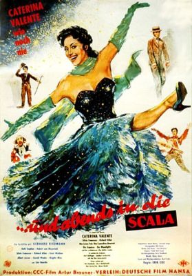 Filmplakat "Und Abends in die Scala": Urheber: HelmuthEllgaard (19131980); Quelle: Familien-Archiv Ellgaard bzw. Wikimedia Commons; Genehmigung durch den Nutzungsrechte-Inhaber bzw. Sohn Holger Ellgaard (CC BY-SA 3.0)