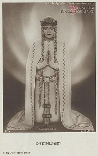 Margarete Schön als Kriemhild in "Die Nibelungen"; Verlag, Herausgeber, Serie : 672/6 Verlag "Ross", Berlin SW 68; Verwalter/Eigentümer: Universität Osnabrück, Historische Bildpostkarten-Sammlung Prof. Dr. Sabine Giesbrecht; Aufn. Nr.: os_ub_0005577; Quelle: www.deutschefotothek.de; mit freundlicher Genehmigung (09.11.2022) der "Universität Osnabrück" / bildpostkarten.uni-osnabrueck.de