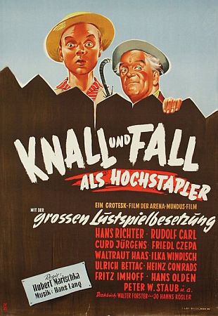 Filmplakat zu "Knall und Fall als Hochstapler"; Foto mit freundlicher Genehmigungder sterreichischen Nationalbibliothek (NB); Autor: Monogrammist K (1952)/Krperschaft: Karl Piller; Datierung: 1952; Copyright NB/Wien, Bildarchiv (Inventarnummer PLA16311178)