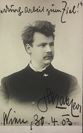 Leo Slezak 1903; Autograph: "Durch Arbeit zum Ziel!"; Foto mit freundlicher Genehmigung der sterreichischen Nationalbibliothek (NB); Urheber/Autor: Ungenannt; Datierung: 30.04.1903; Copyright NB Wien; Bildarchiv Austria (Inventarnummer Pf 4088 C 2 E1)