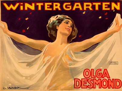 Olga Desmond 1910 auf einem Plakat des Berliner "Wintergarten" von Louis Usabal y Hernandez (1876–1937); Quelle: Wikimedia Commons: Lizenz: gemeinfrei