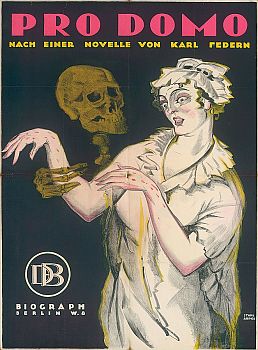   1919 in vielfarb-Druck produziertes Filmplakat nach Entwurf von Erich Ludwig Stahl (18821943) und Otto Arpke (18861943) für den Filme "Pro Domo" (1919) nach der Novelle von Karl Federn; Quelle: Wikimedia Commons; Lizenz: gemeinfrei