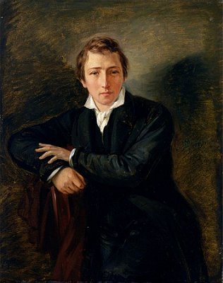 Heinrich Heine auf einem Gemälde von Moritz Daniel Oppenheim (1800 - 1882); Öl auf Papier montiert Leinwand (ca. 43  34 cm); Momentaner Standort: Hamburger Kunsthalle; Quelle: Wikimedia Commons