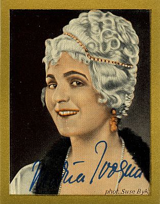 Abbildung Maria Ivog�n auf einem Sammelbild aus der Serie "B�hnenstars und ihre Autogramme", die�1933 den "Gold-Saba"-Zigaretten der "Garbaty"-Zigarettenfabrik von Josef Garb�ty beilagen; Urheberin:Suse Byk (1884�1943): Quelle: Wikimedia Commons von virtual-history.com; Lizenz: gemeinfrei