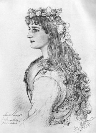 Portrait Amanda Lindner 1890; Quelle: Bildmappe "Die Meininger" (1890) von Christian Wilhelm Allers (18571915) bzw. Wikimedia Commons