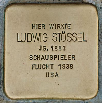 "Stolperstein" für Ludwig Stössel; Urheber: Christian Michelides; Lizenz: CC BY-SA 4.0; Quelle: Wikimedia Commons