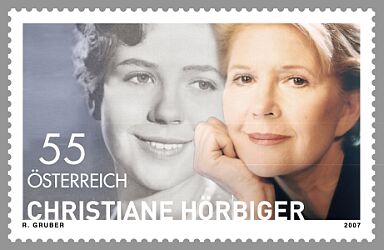 Sonderpostmarke "Christiane Hörbiger" der Österreichischen Post AG; Erscheinungsdatum: 13.10 2007;  Entwurf: Renate Gruber; Abbildung mit freundlicher Genehmigung der Österreichischen Post AG