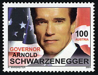 Sonderpostmarke "Arnold Schwarzenegger" der Österreichischen Post AG;  Erscheinungsdatum: 30.07 2004; Entwurf: Hannes Margreiter