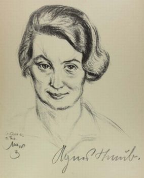 Agnes Straub auf einer Zeichnungvon Emil Stumpp (1886 – 1941); Quelle: cyranos.ch